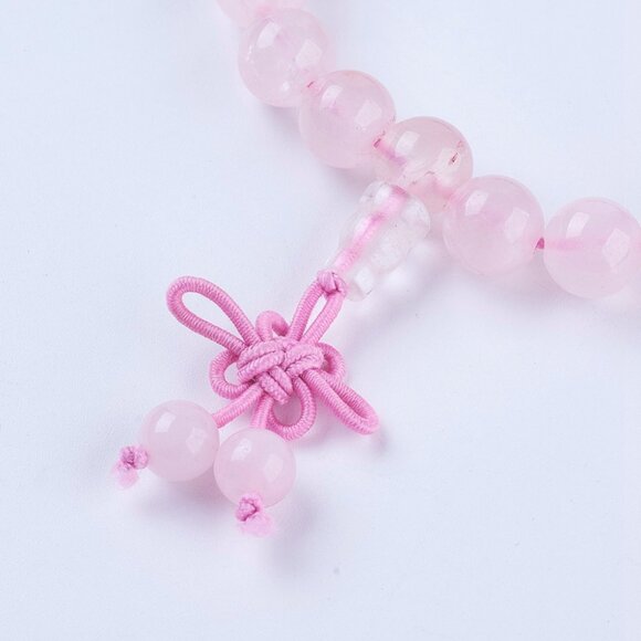 Natural Gemstone and Rose Quartz Stretch Mala Bead Bracelets - Picture 2 of 2